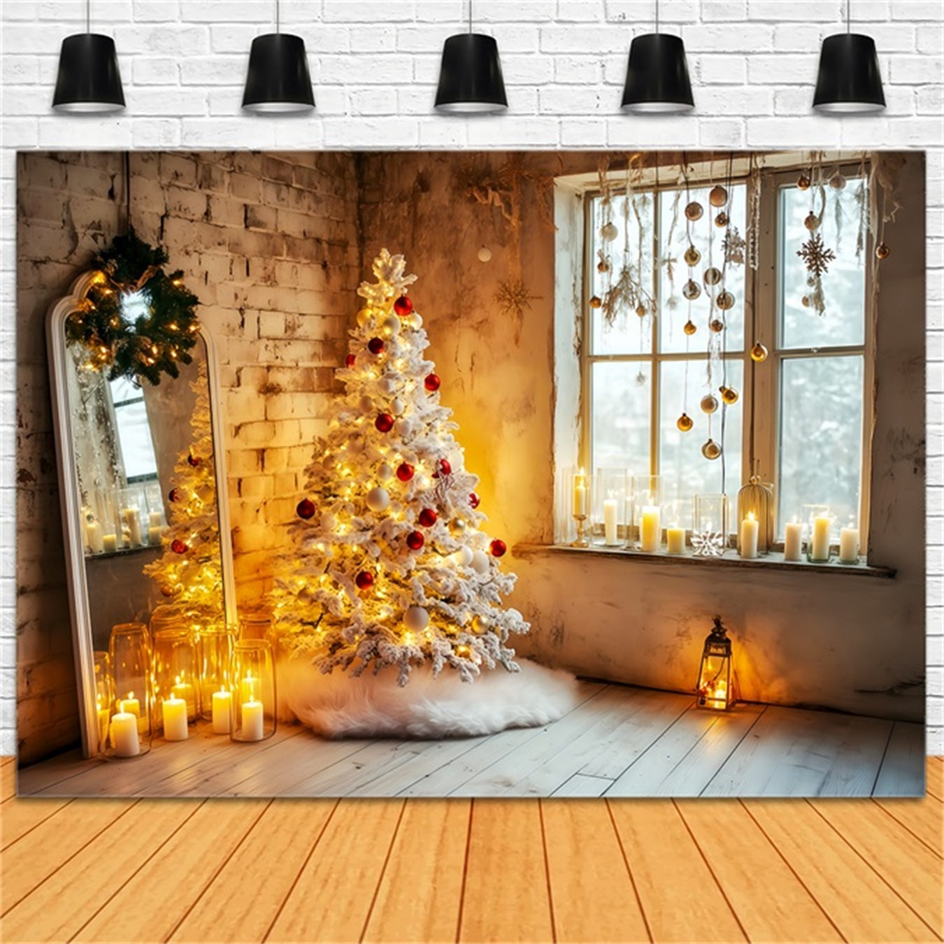 Toile de fond pour le Nouvel An Bougies chaleureuses Sapin de Noël Toile de fond pour le Nouvel An TWW512-1