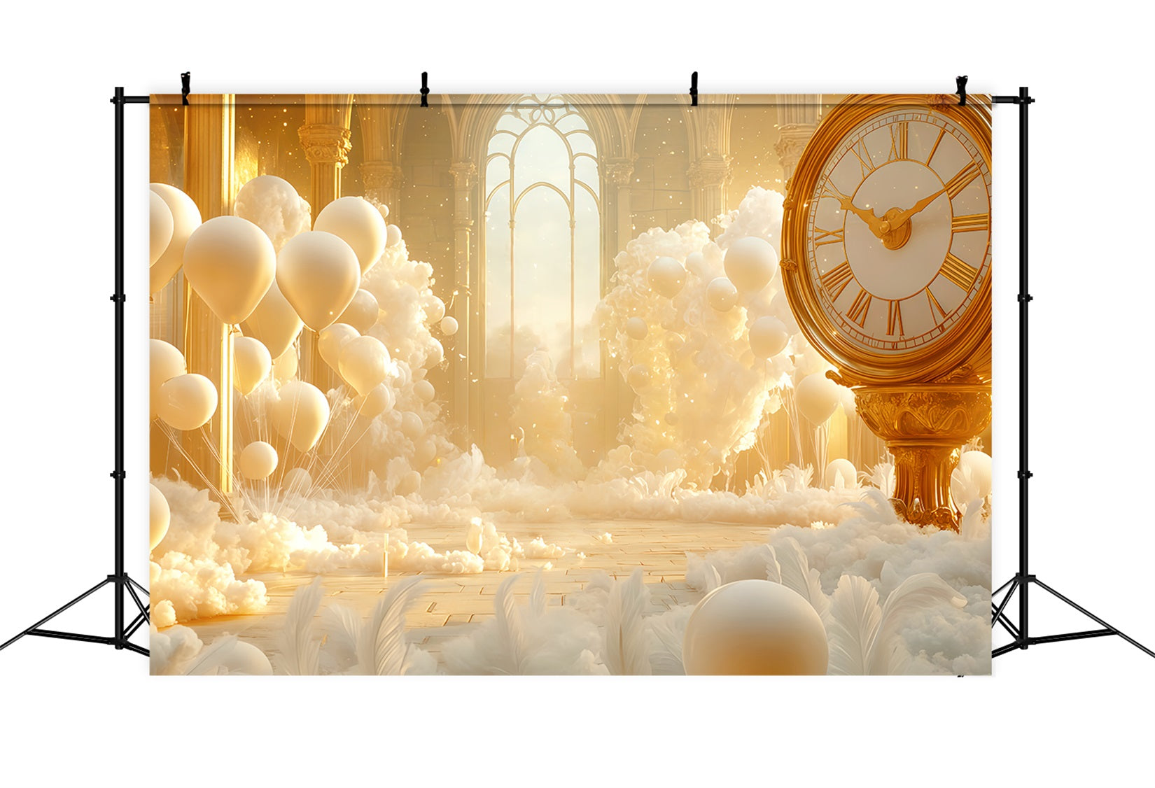Idées de toiles de fond pour le Nouvel An Ballons dorés Fantaisie Horloge compte à rebours Toile de fond TWW512-18