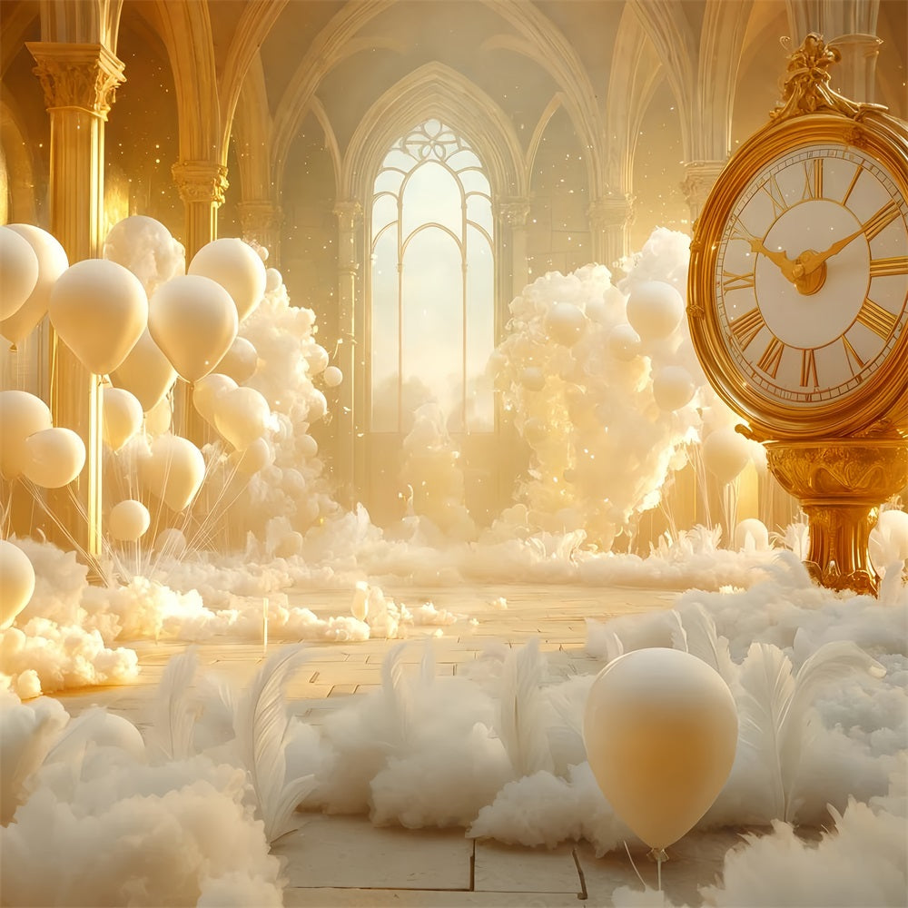 Idées de toiles de fond pour le Nouvel An Ballons dorés Fantaisie Horloge compte à rebours Toile de fond TWW512-18