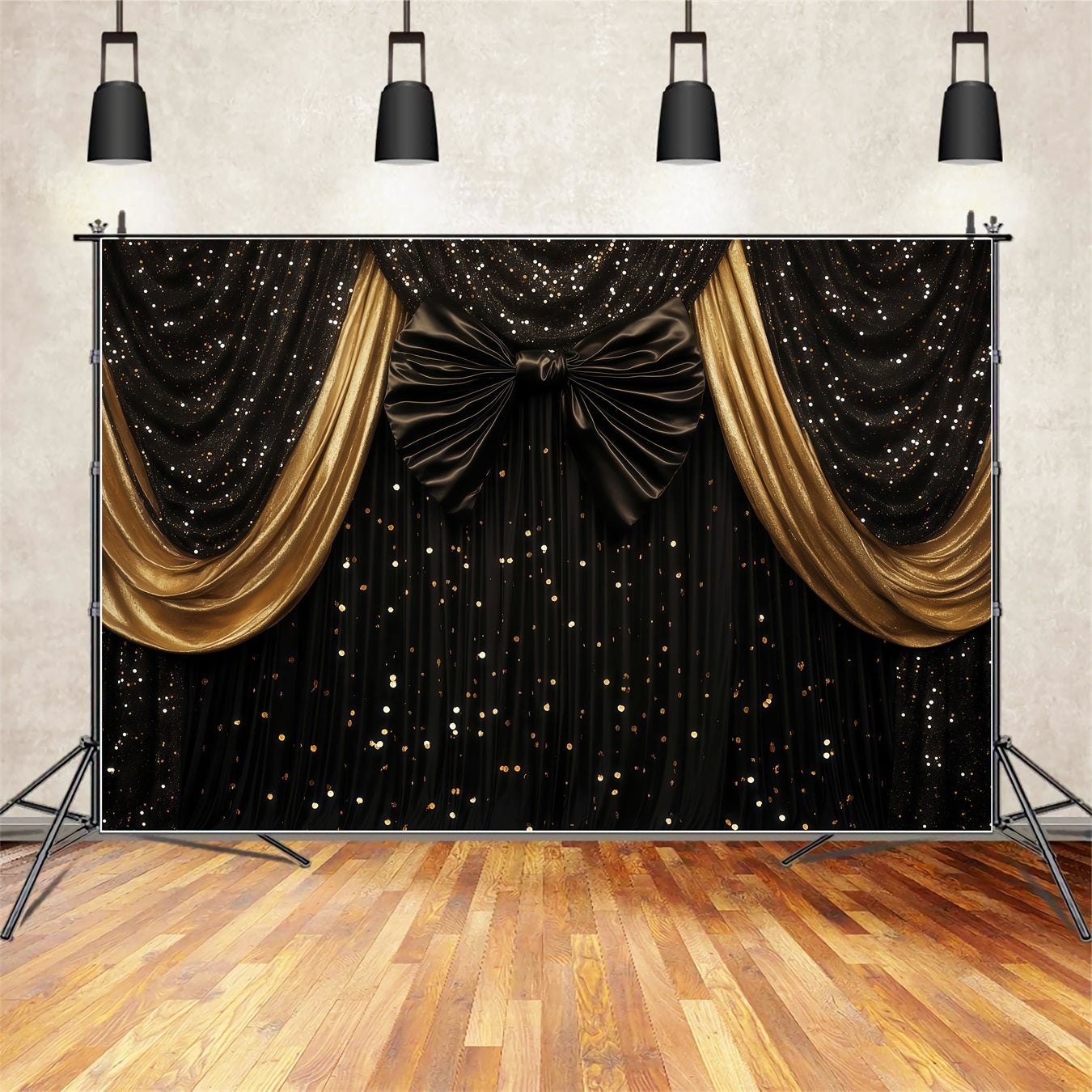 Toile de fond pour photos du Nouvel An Luxueuse Toile de fond drapée scintillante Bokeh paillettes dorées TWW512-19