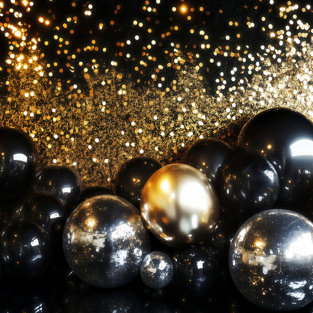 Toile de fond pour le Nouvel An paillettes dorées scintillantes bokeh toile de fond ballons pour le réveillon du Nouvel An TWW512-25