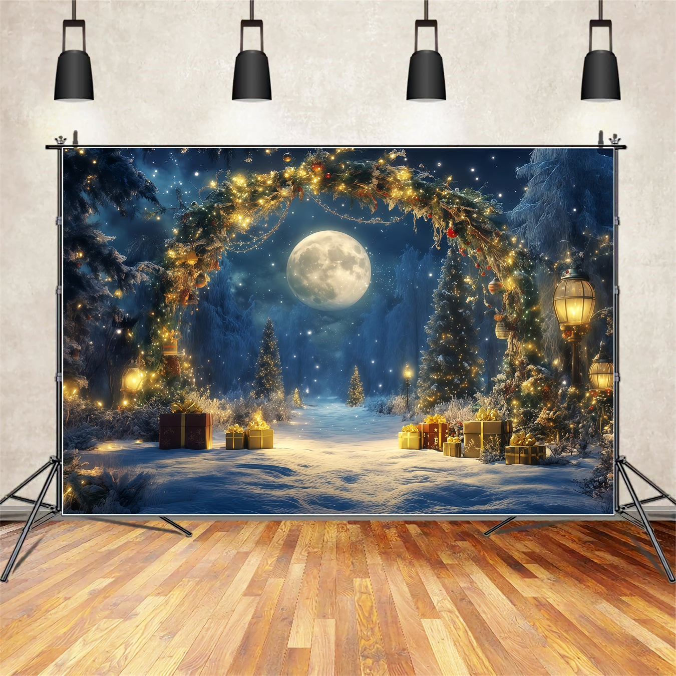Toiles de fond pour le Nouvel An Forêt enneigée au clair de lune Toile de fond pour le réveillon du Nouvel An TWW512-27