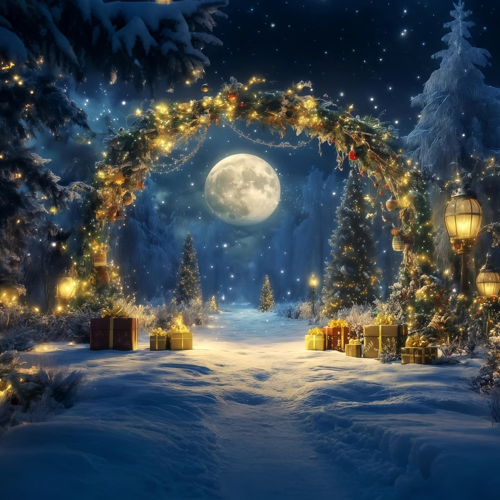 Toiles de fond pour le Nouvel An Forêt enneigée au clair de lune Toile de fond pour le réveillon du Nouvel An TWW512-27