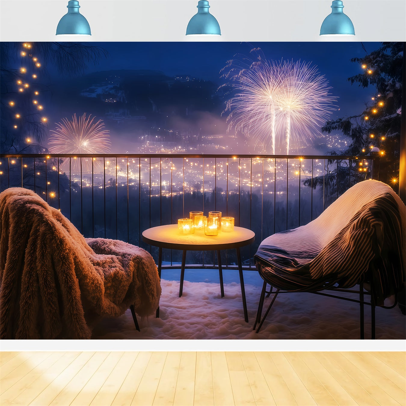 Fond « Bonne année » Balcon confortable Paysage urbain nocturne Fond « Feux d'artifice » TWW512-32