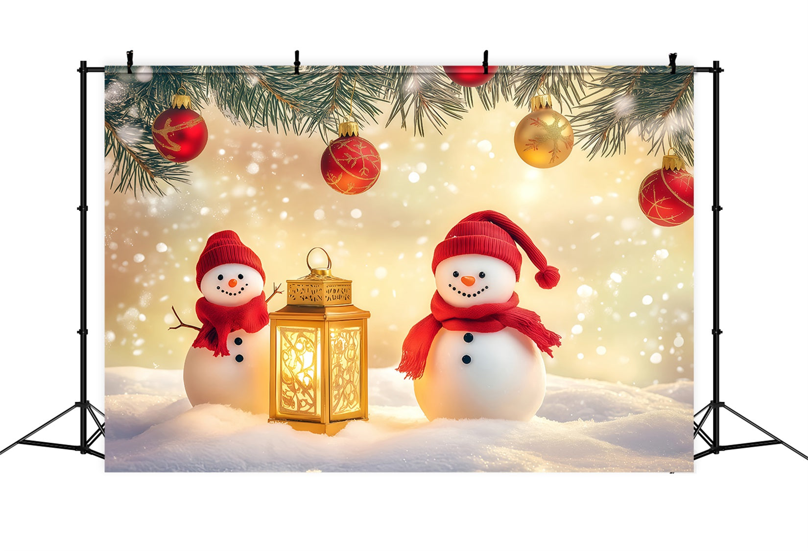 Fond pour le Nouvel An Bonhommes de neige mignons Lanternes lumineuses Fond pour le Nouvel An TWW512-5
