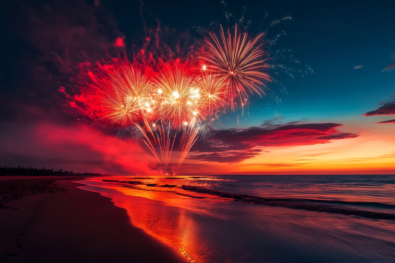Fond pour le Nouvel An Nuages Plage Feux d'artifice Fond pour le réveillon du Nouvel An TWW512-6