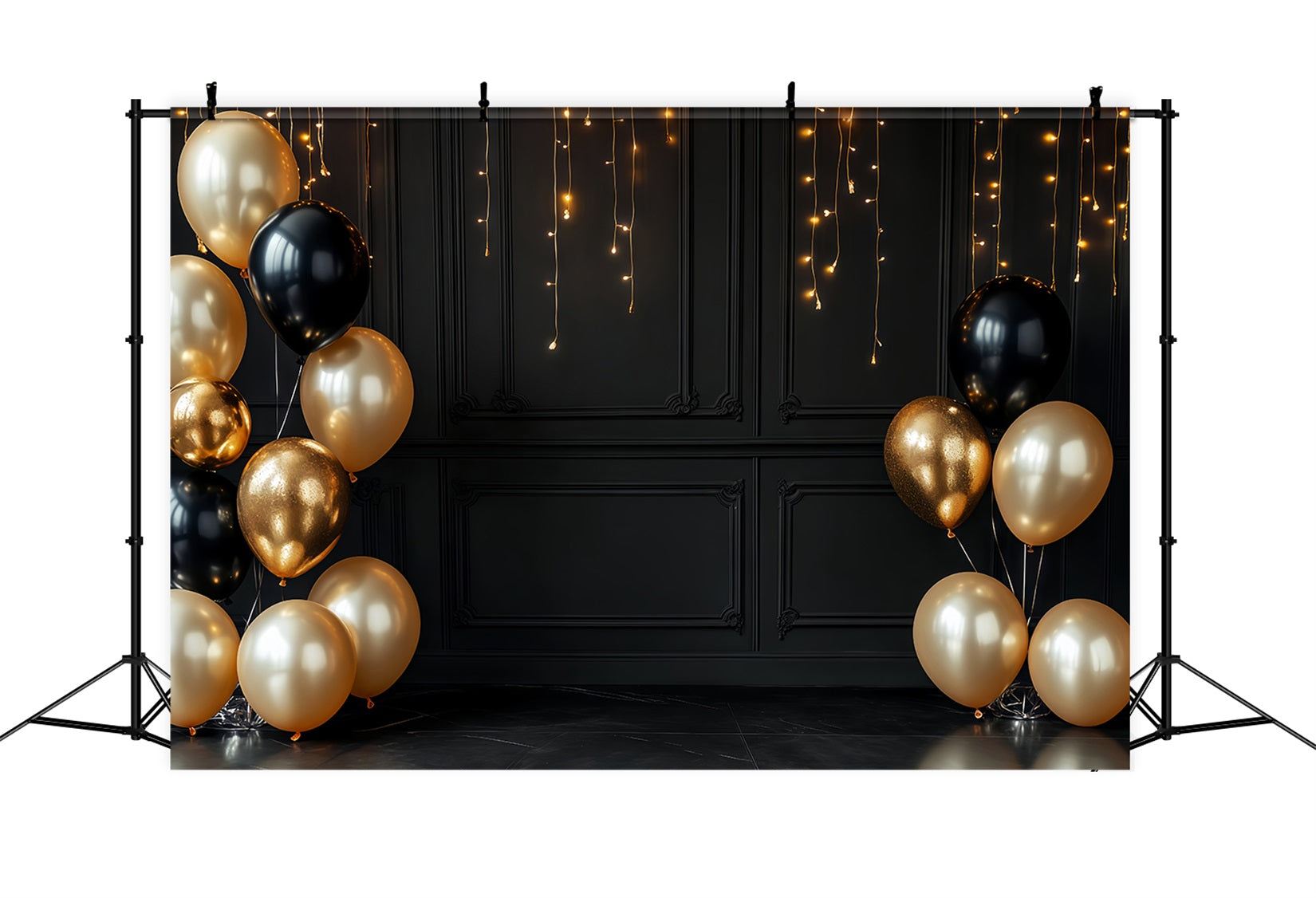 Idées de fonds pour le Nouvel An Élégant fond noir et doré avec des ballons scintillants TWW512-8