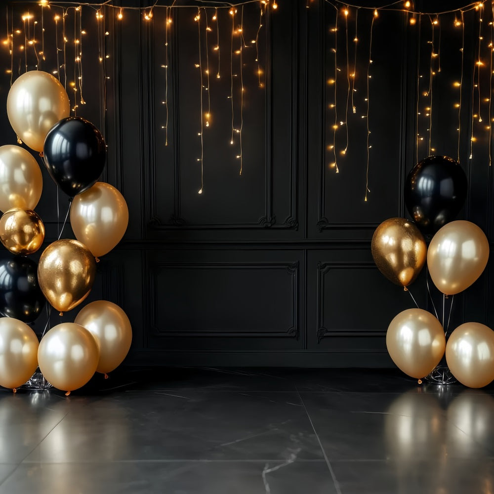 Idées de fonds pour le Nouvel An Élégant fond noir et doré avec des ballons scintillants TWW512-8
