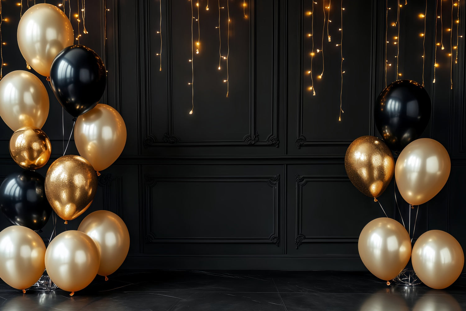 Idées de fonds pour le Nouvel An Élégant fond noir et doré avec des ballons scintillants TWW512-8