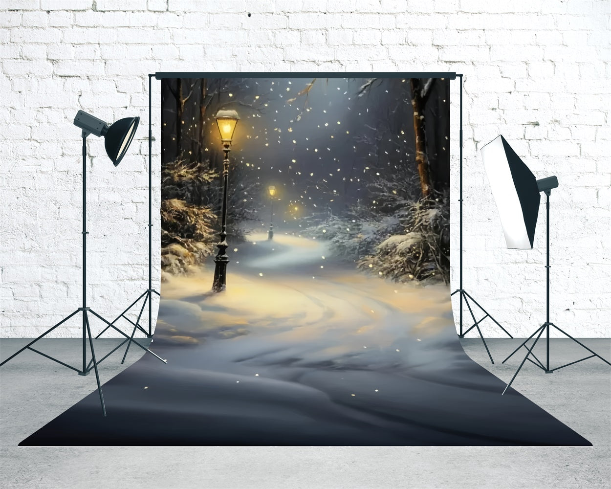 Toile de fond Sweep Forêt d’Hiver Chemin de Lanterne Sous la Neige TWW57-85