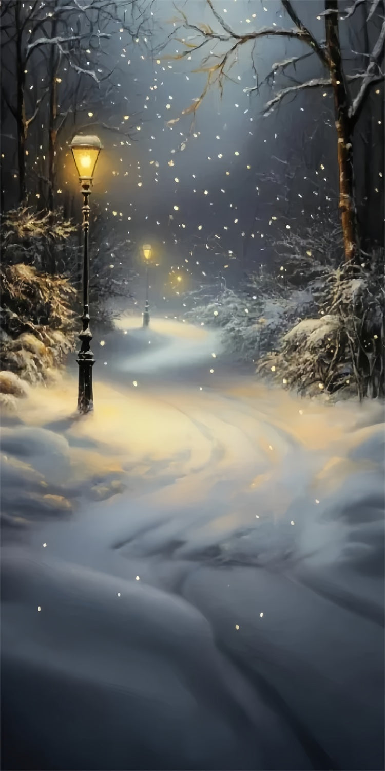 Toile de fond Sweep Forêt d’Hiver Chemin de Lanterne Sous la Neige TWW57-85