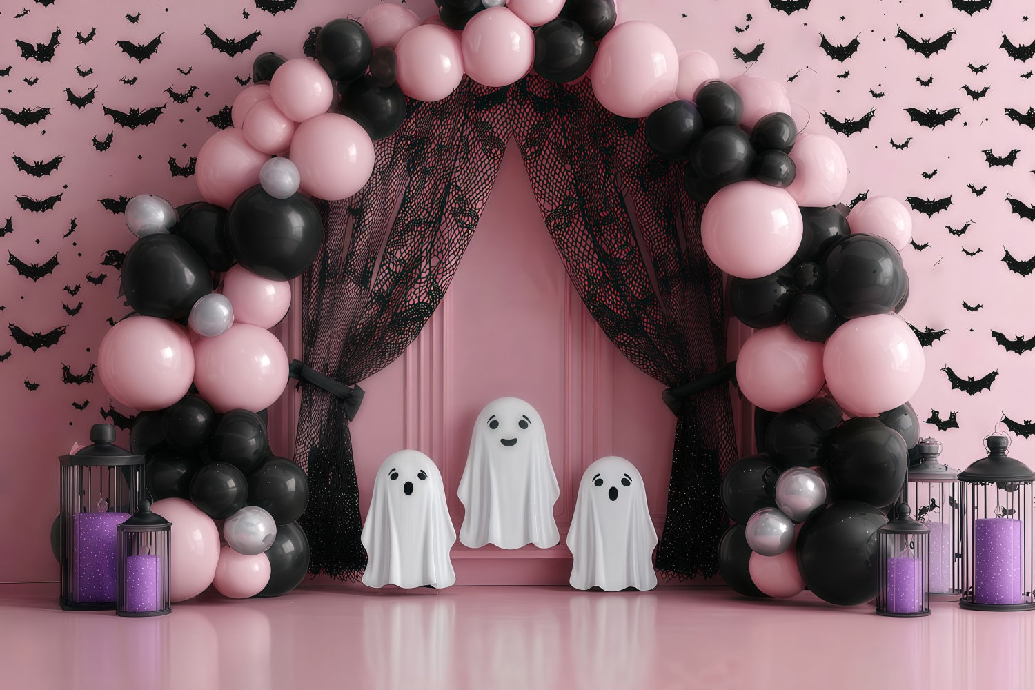 Fond pour cake smash Arc de ballons fantômes roses Fond pour cake smash TWW59-210