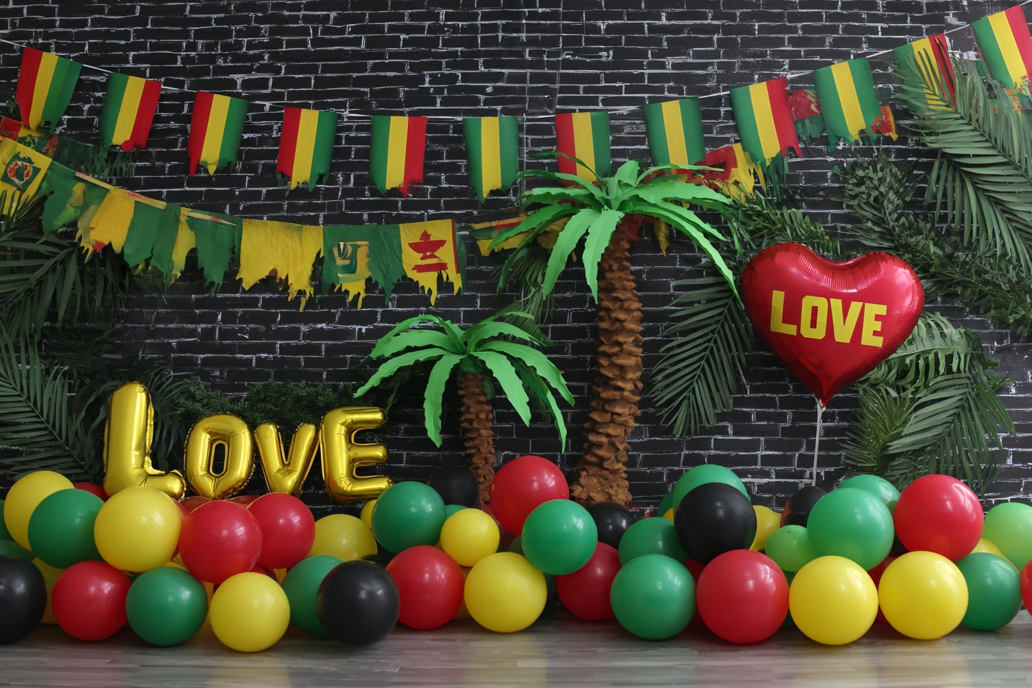 Toile de fond pour photographie de smash cake Toile de fond d'anniversaire paradisiaque ballons d'amour tropicaux TWW59-216