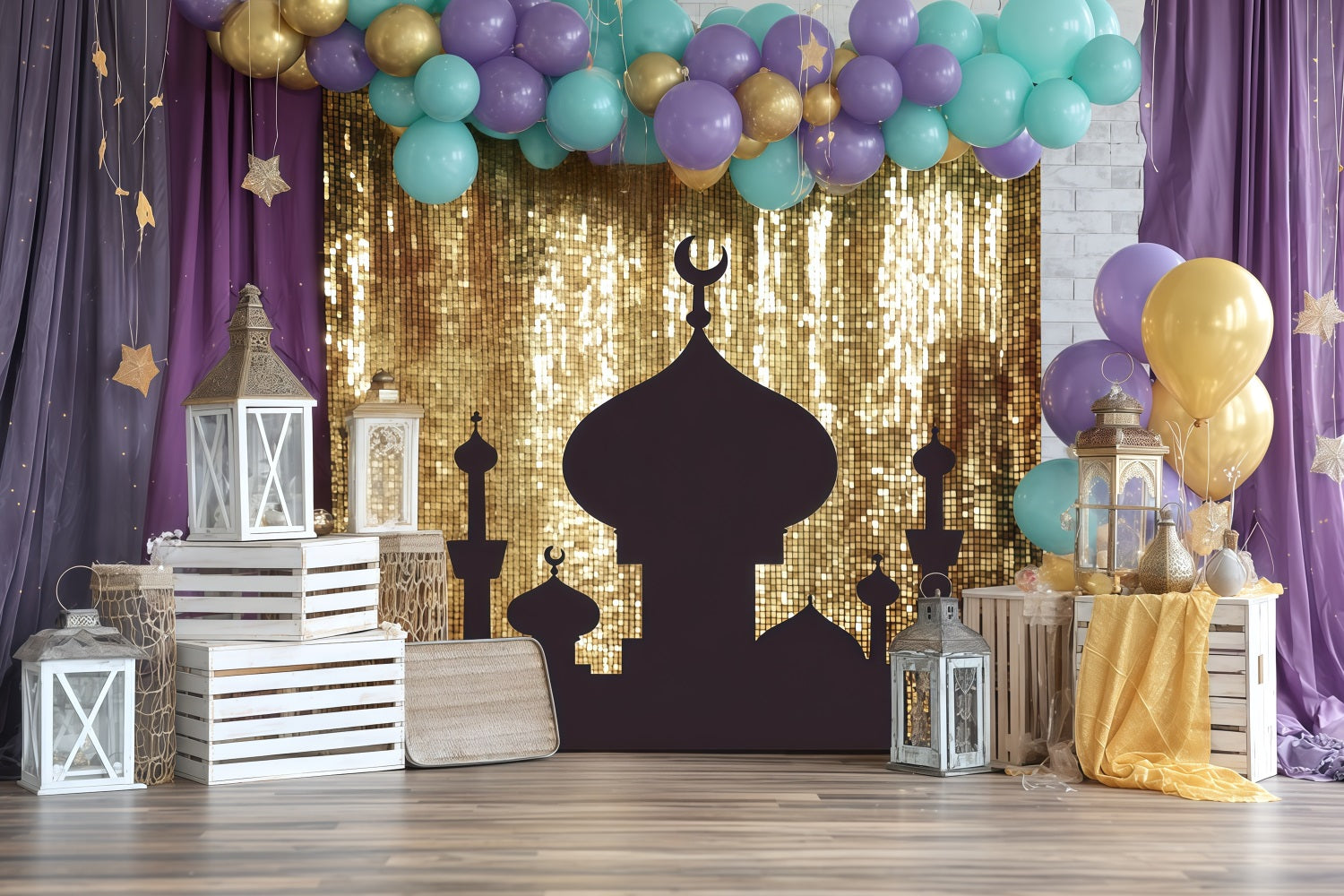 Fond pour cake smash Fond d'anniversaire Golden Lantern Palace Glow TWW59-217
