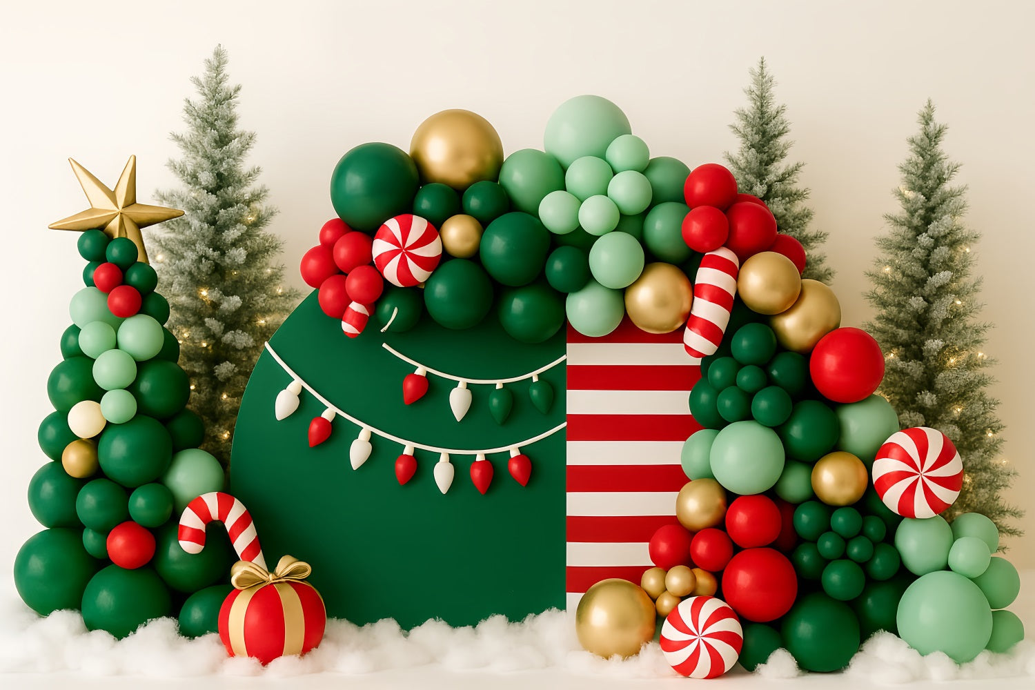 Fond pour smash cake Fond d'anniversaire Forêt de bonbons de Noël et ballons TWW59-221