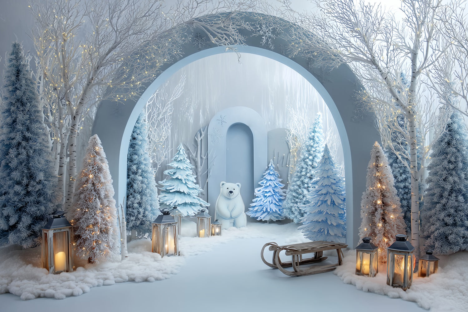 Fonds pour smash cake Fond d'anniversaire Forêt hivernale et pays des merveilles polaires TWW59-222