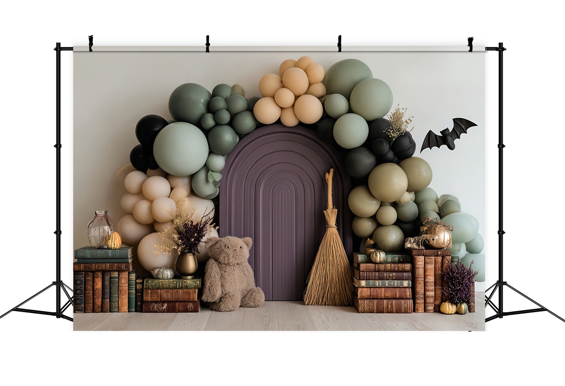 Toile de fond pour cake smash Garçon Sorcier Ours en peluche Ballon Bibliothèque Toile de fond d'anniversaire TWW59-226