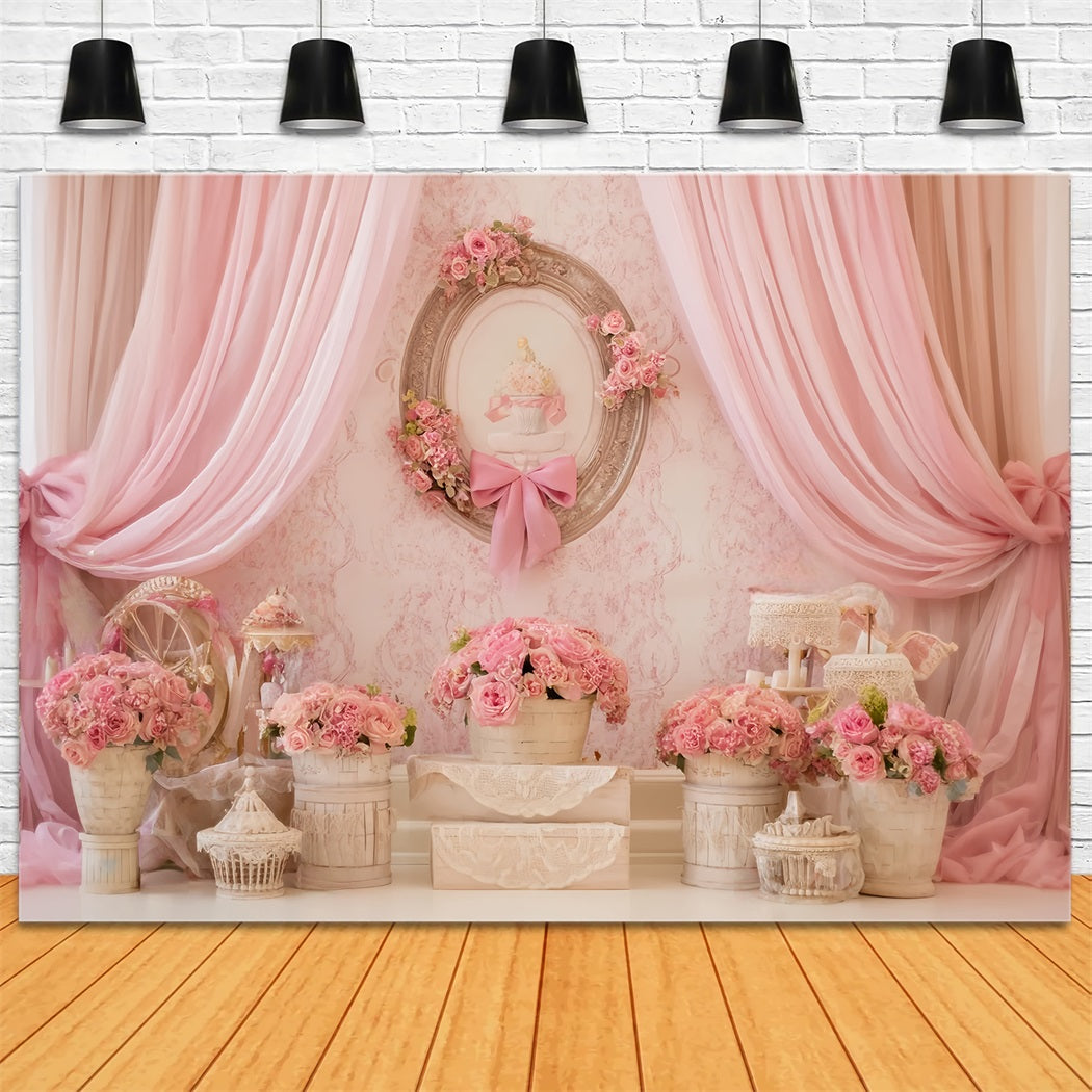 Fond pour cake smash rose floral vintage élégance anniversaire TWW59-230