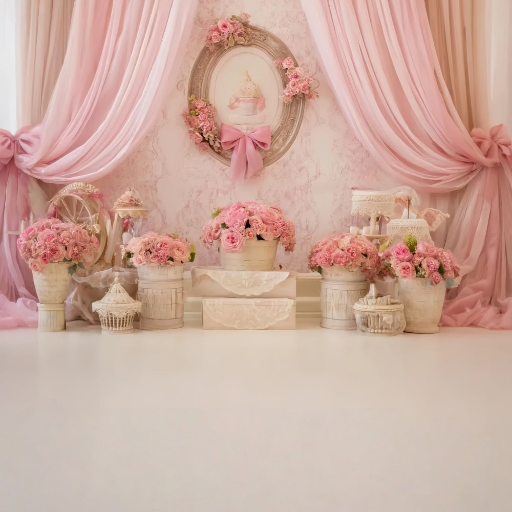 Fond pour cake smash rose floral vintage élégance anniversaire TWW59-230