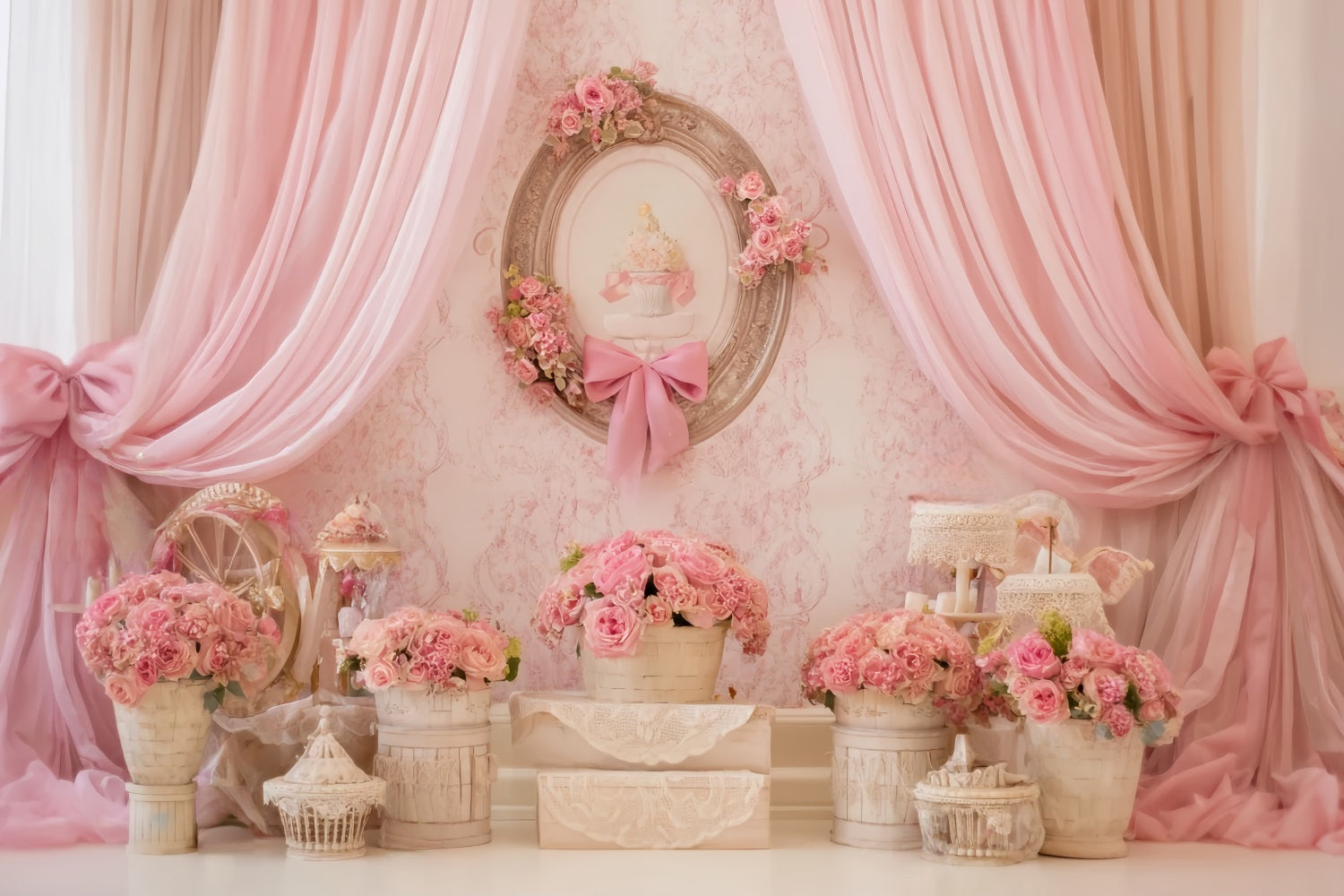 Fond pour cake smash rose floral vintage élégance anniversaire TWW59-230