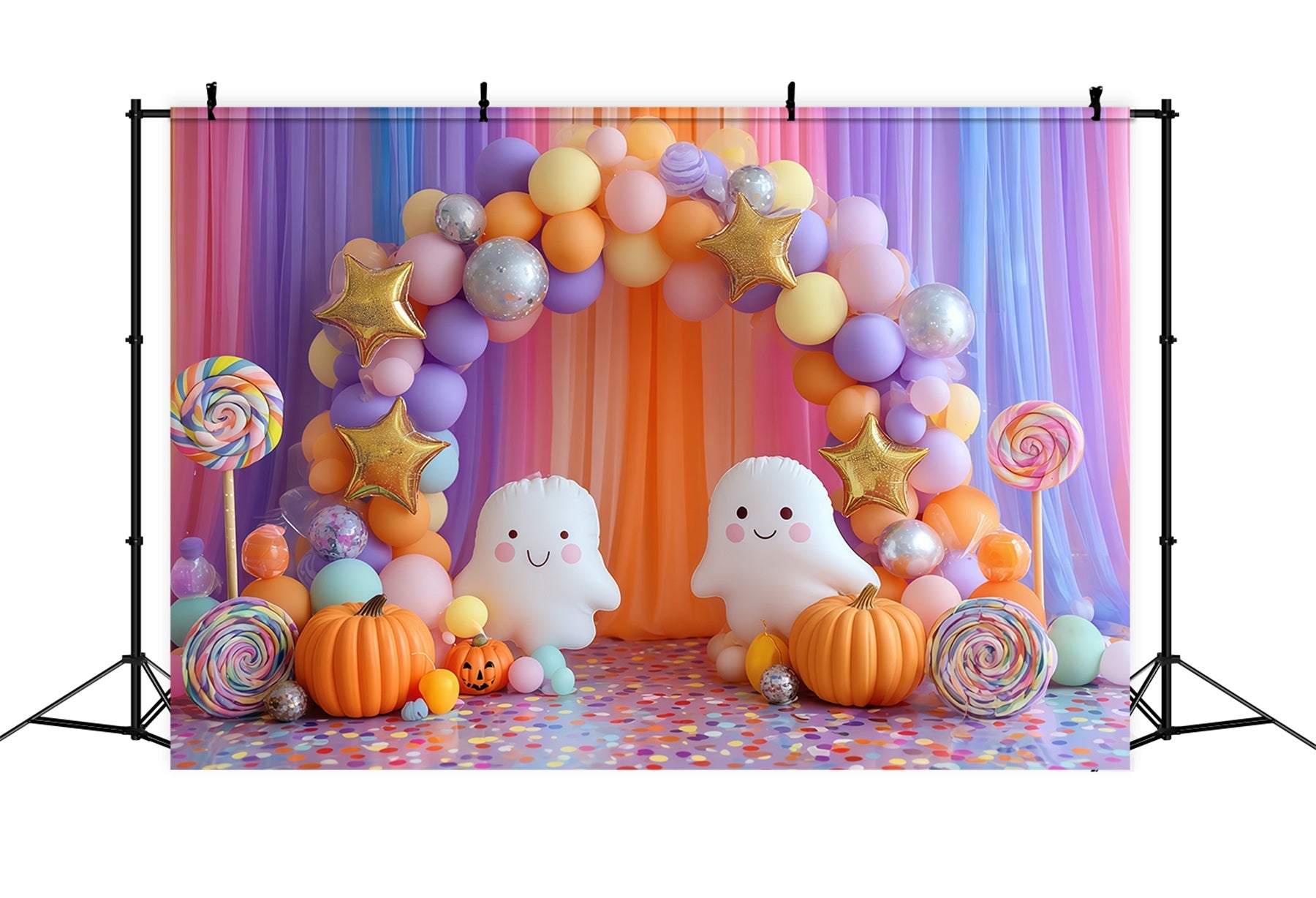 Fonds pour cake smash bonbons colorés fantôme fête joyeux anniversaire TWW59-231