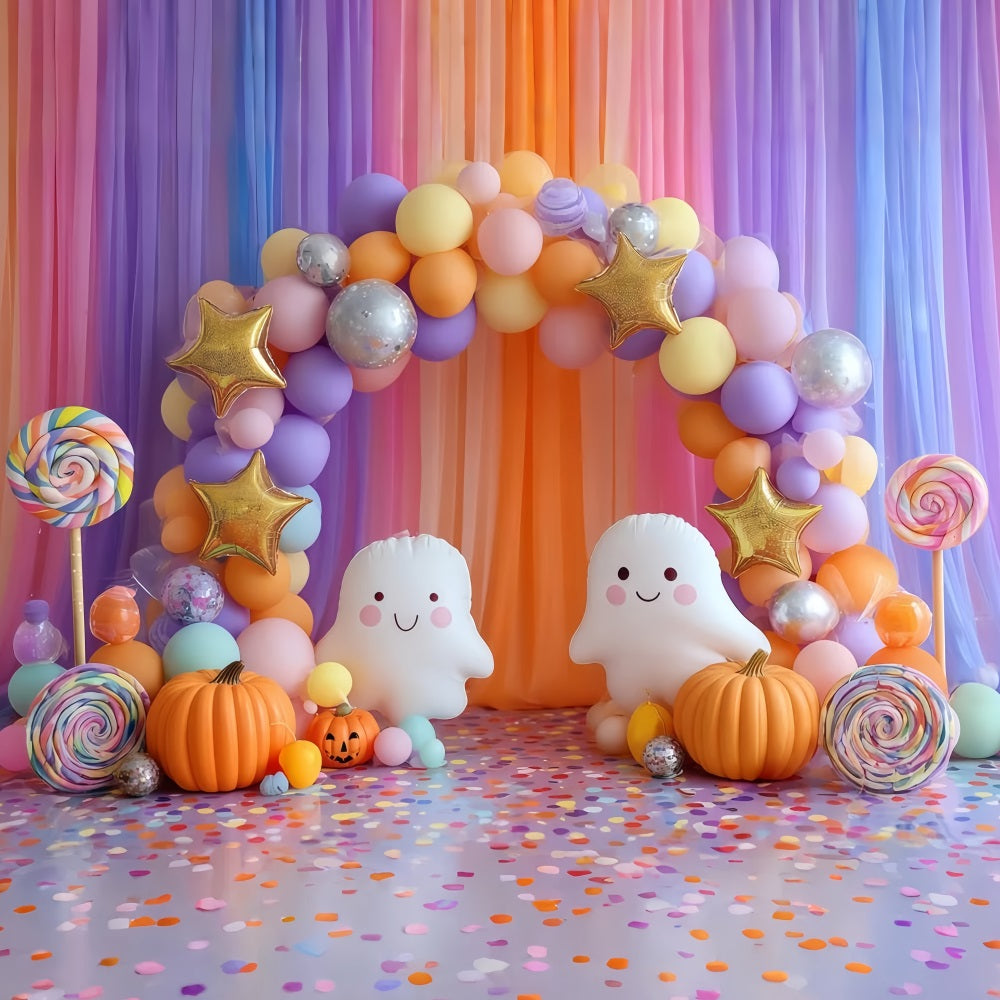 Fonds pour cake smash bonbons colorés fantôme fête joyeux anniversaire TWW59-231