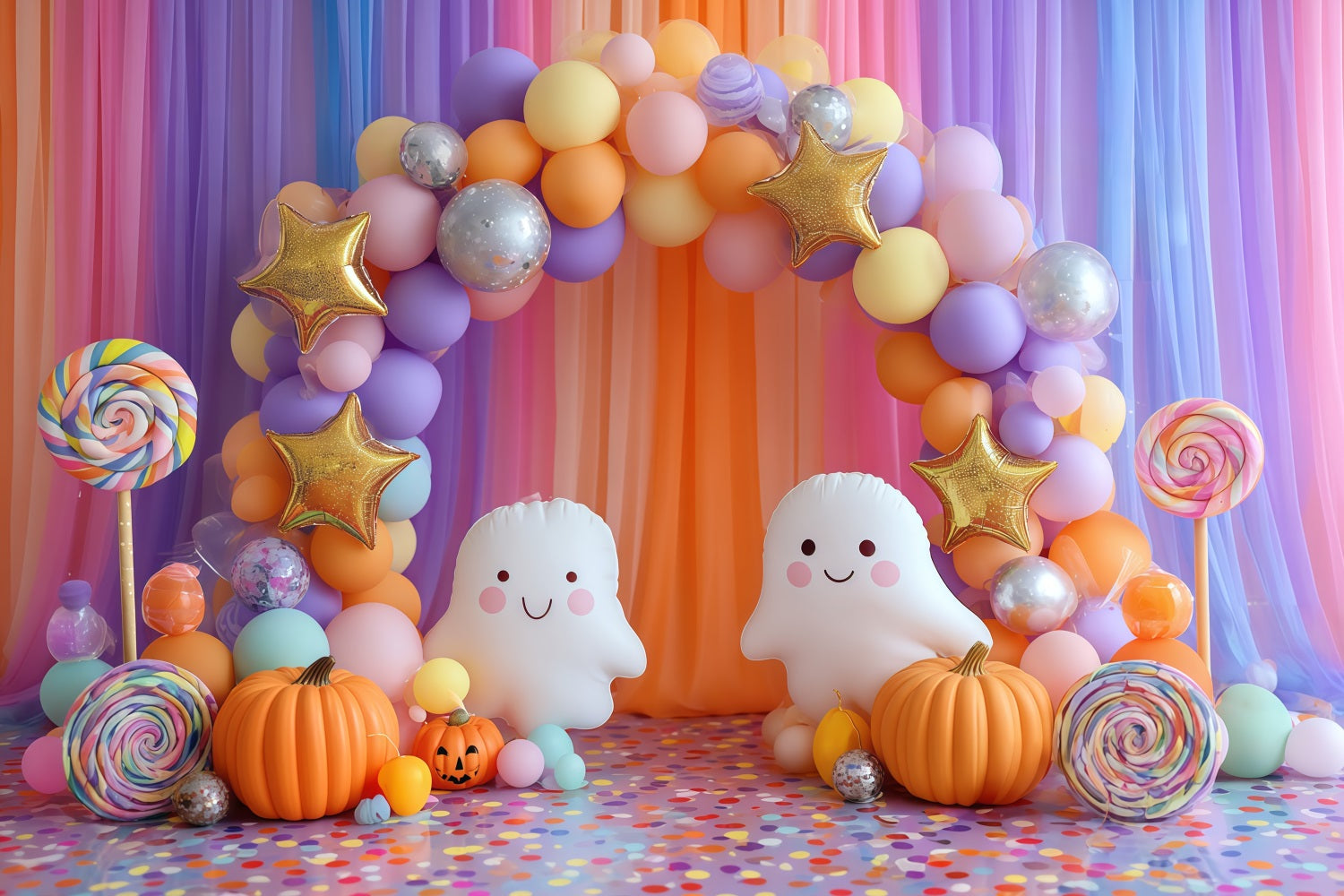 Fonds pour cake smash bonbons colorés fantôme fête joyeux anniversaire TWW59-231