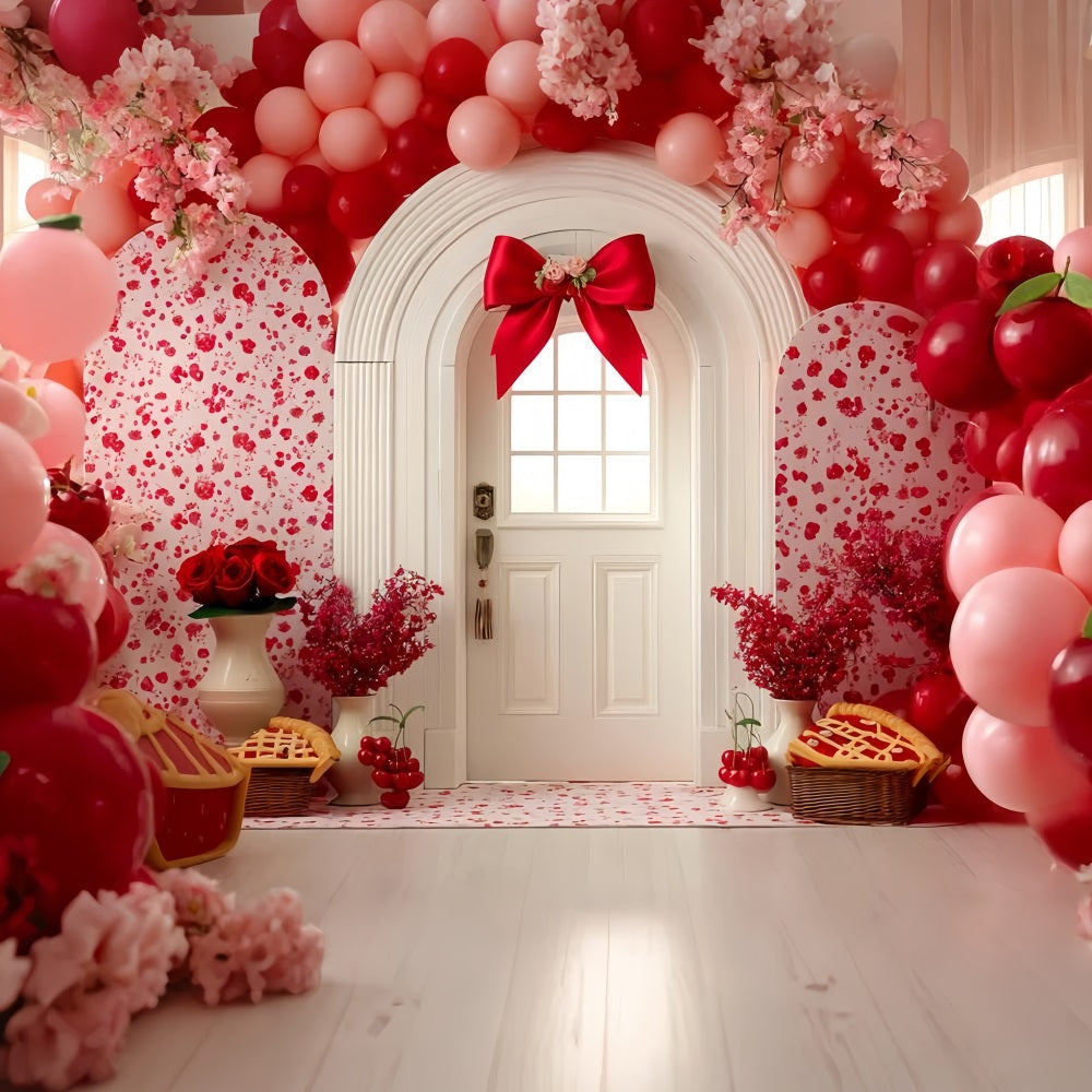 Fond pour cake smash Fond photo d'anniversaire avec porte fleurie et cerisiers en fleurs TWW59-234