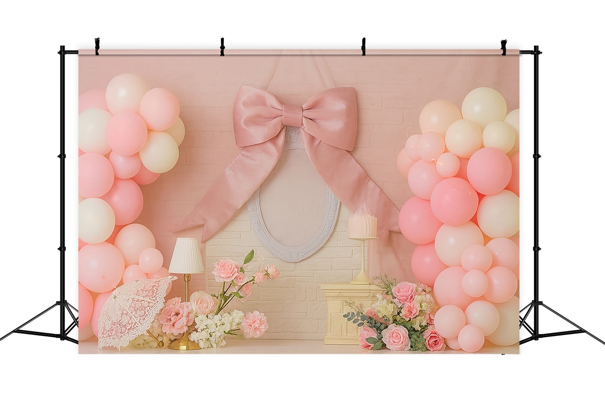 Fond pour cake smash Ruban rose Ballons Élégance Fond pour photographie de cake smash TWW59-238