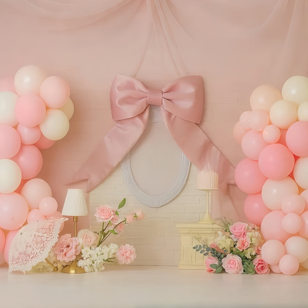 Fond pour cake smash Ruban rose Ballons Élégance Fond pour photographie de cake smash TWW59-238