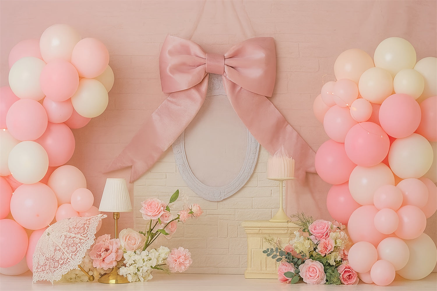 Fond pour cake smash Ruban rose Ballons Élégance Fond pour photographie de cake smash TWW59-238