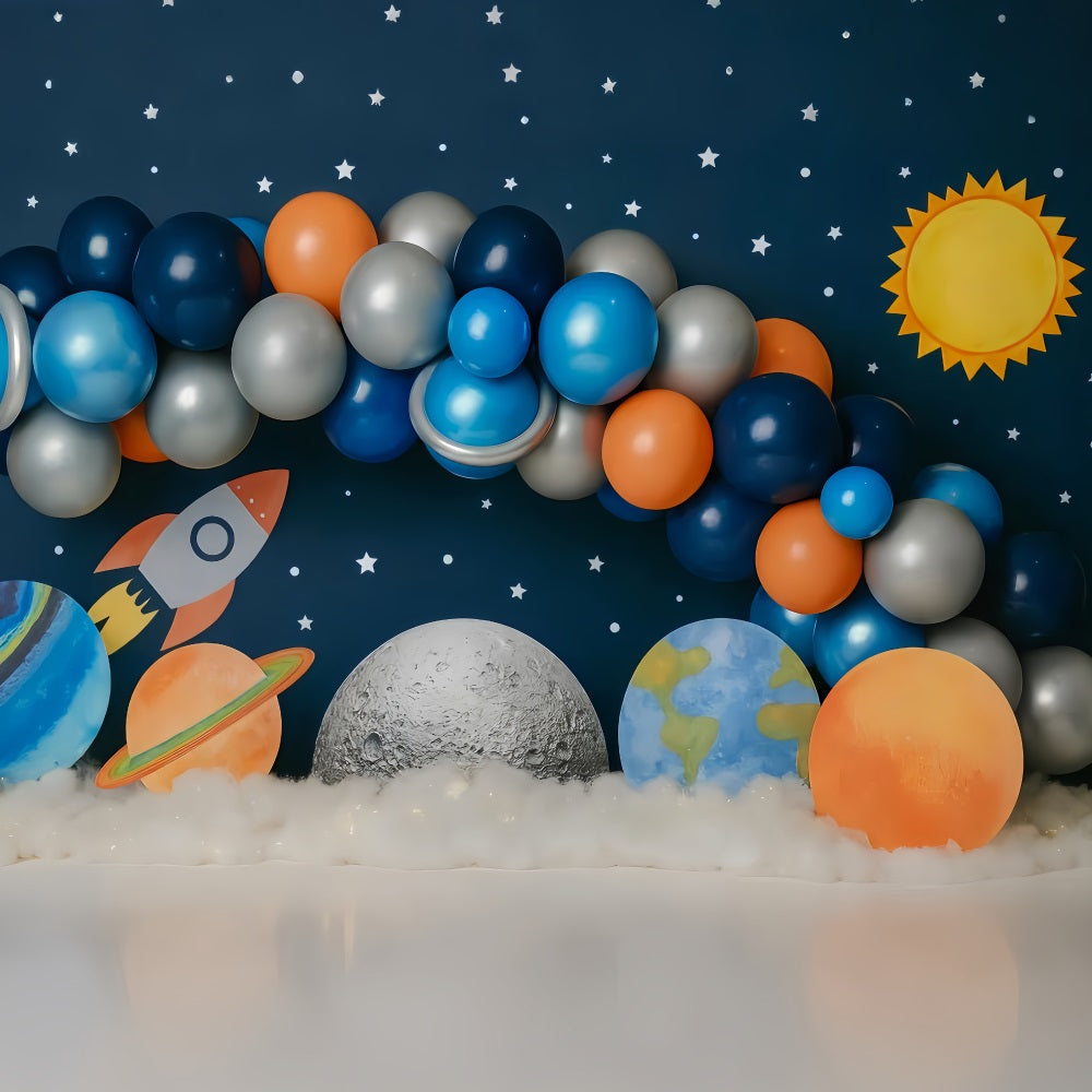 Fond pour cake smash garçon Espace Galaxie Fusée Aventure Anniversaire TWW59-239