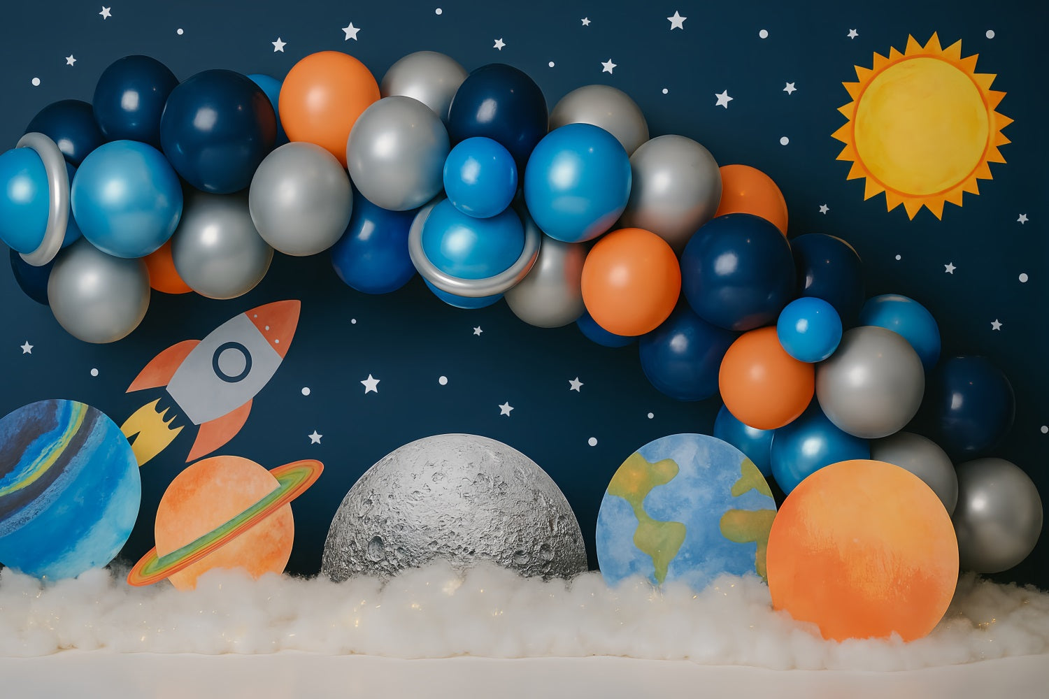 Fond pour cake smash garçon Espace Galaxie Fusée Aventure Anniversaire TWW59-239