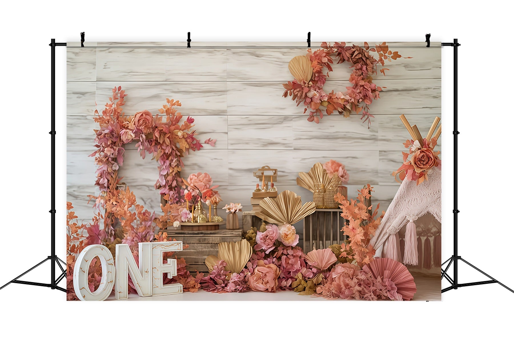Toiles de fond pour photographie de gâteaux Toile de fond pour 1er anniversaire Charme rustique floral d'automne TWW59-241