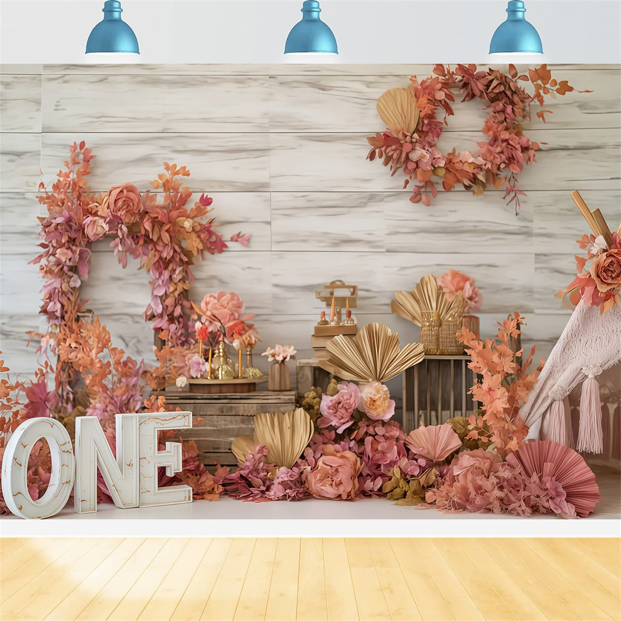 Toiles de fond pour photographie de gâteaux Toile de fond pour 1er anniversaire Charme rustique floral d'automne TWW59-241