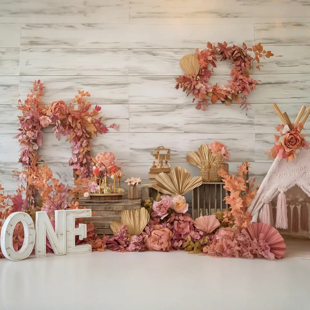 Toiles de fond pour photographie de gâteaux Toile de fond pour 1er anniversaire Charme rustique floral d'automne TWW59-241