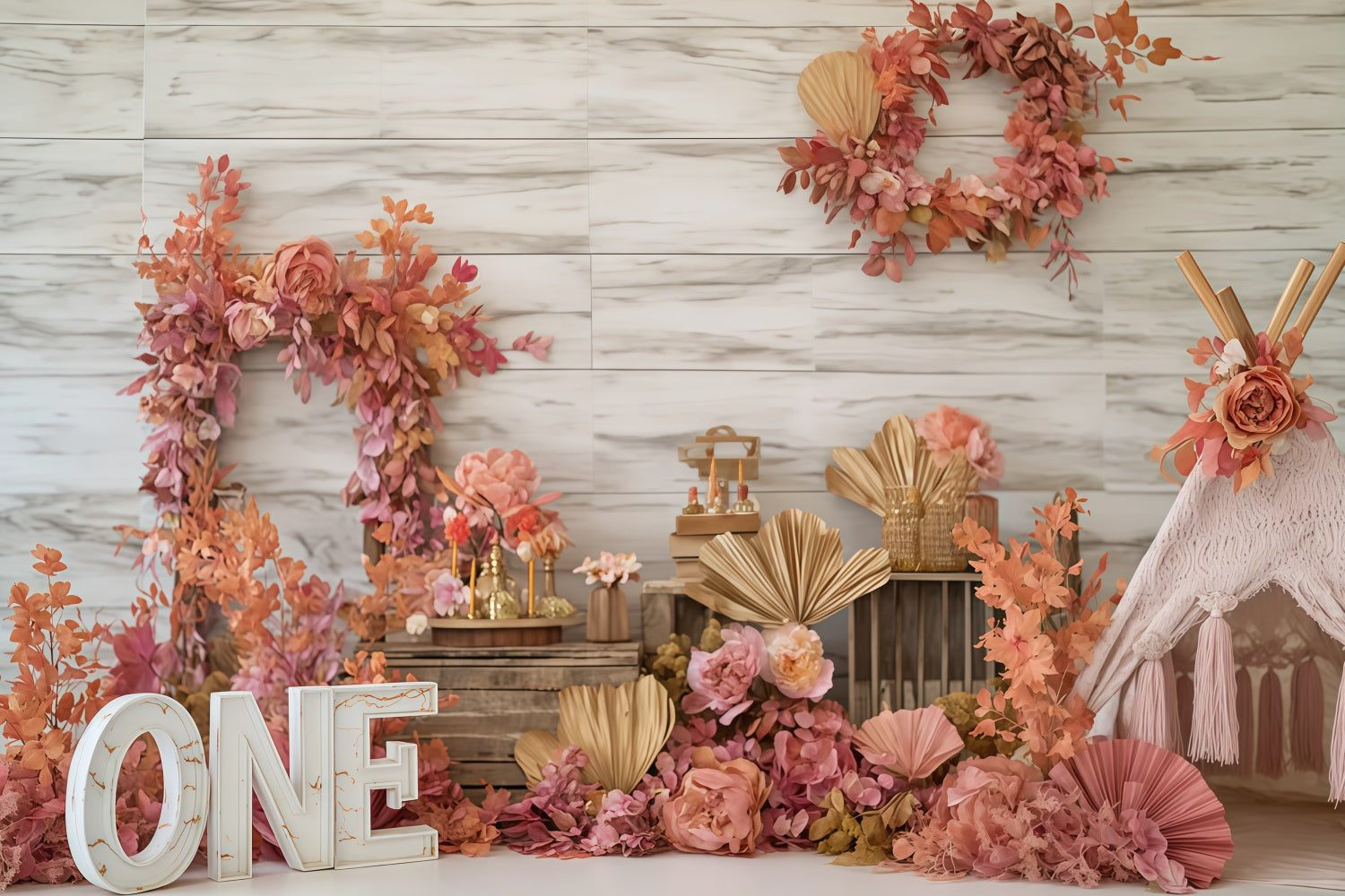 Toiles de fond pour photographie de gâteaux Toile de fond pour 1er anniversaire Charme rustique floral d'automne TWW59-241