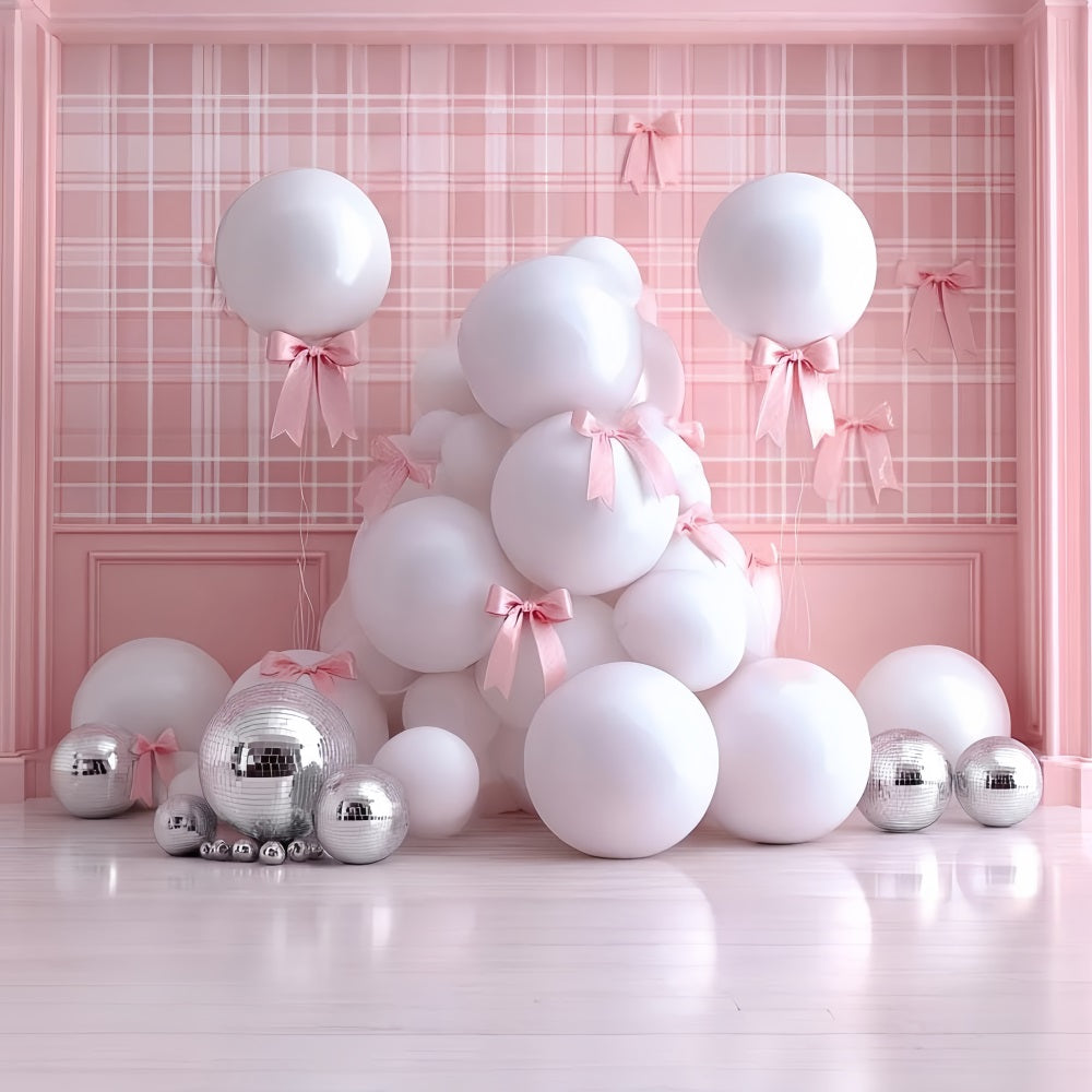 Fond pour cake smash Fond pour cake smash avec nœuds roses et ballons glamour TWW59-249