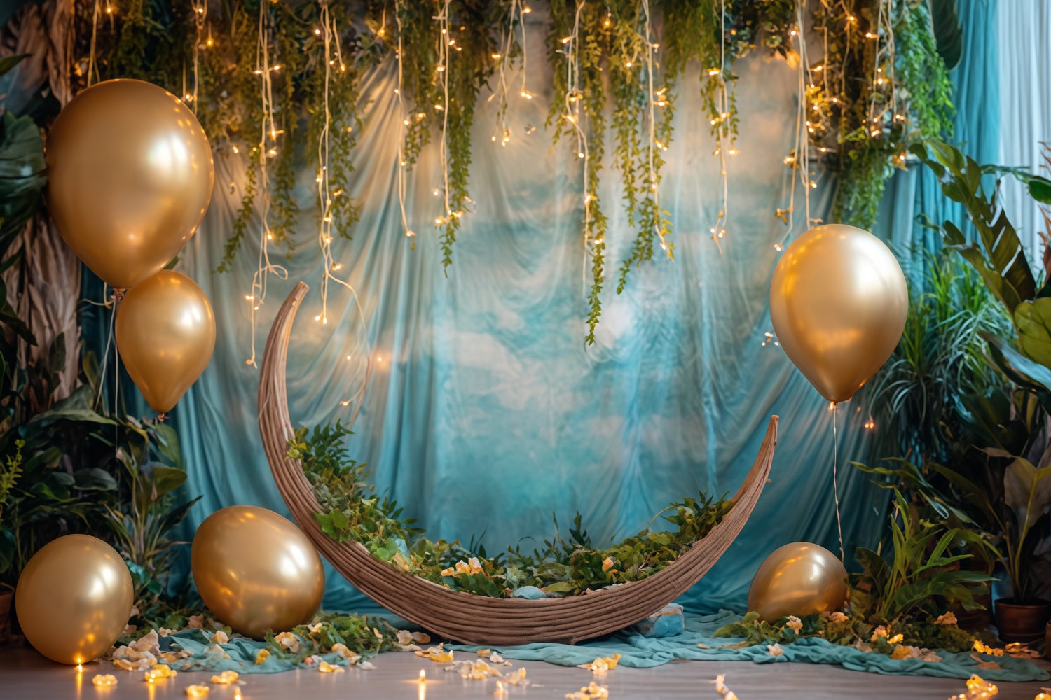 Fonds pour cake smash Fonds pour photographie de gâteaux de rêve dans la jungle au clair de lune doré TWW59-250
