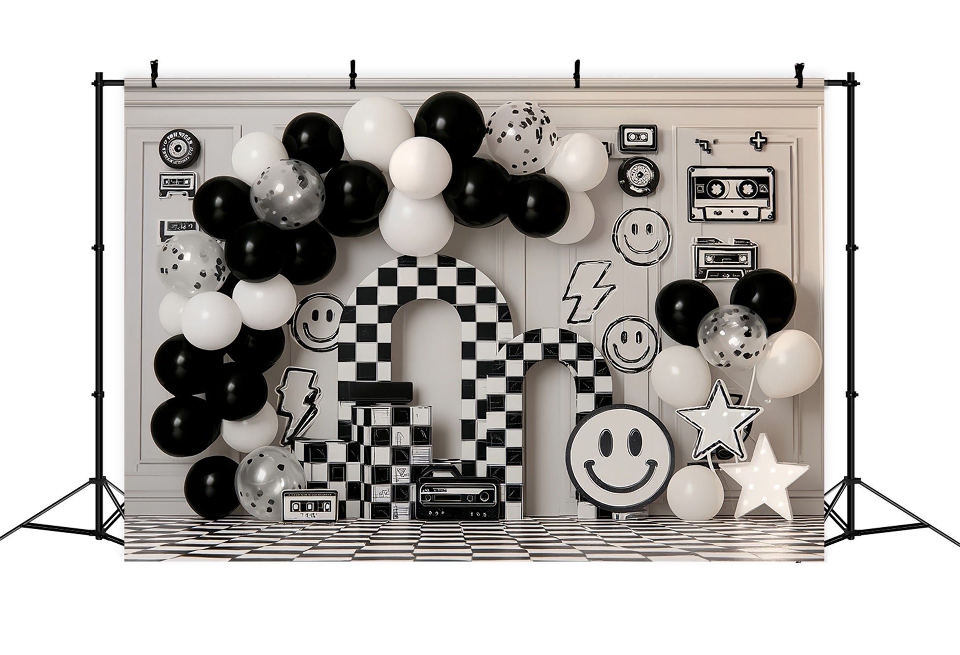 Fond pour photographie Cake Smash Fond rétro à damier Smile Party Birthday TWW59-255