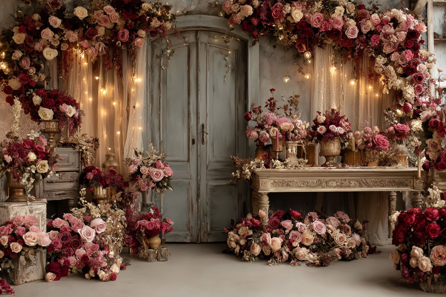 Toile de fond Mariage Vintage Roses Vintage Porte Rustique TWW59-57
