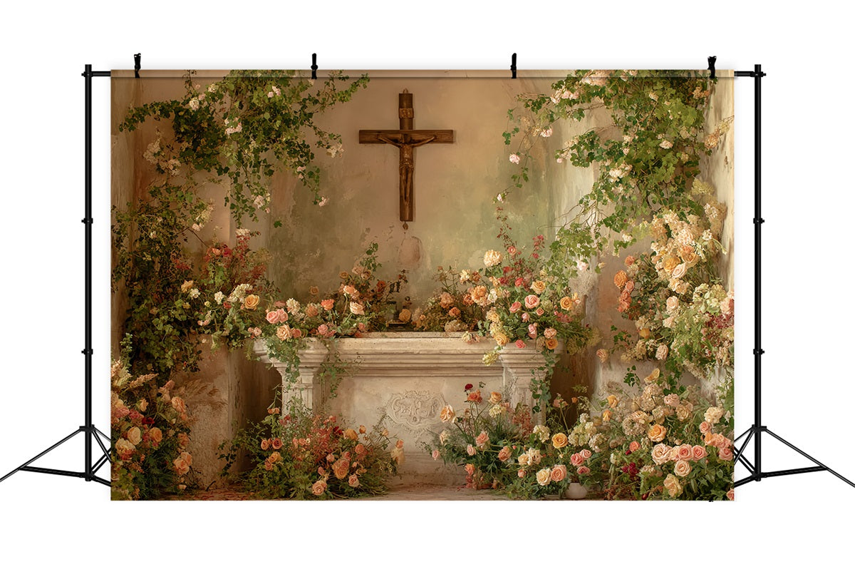 Toile de fond Mariage Chapelle Romantique Autel Floral TWW59-58