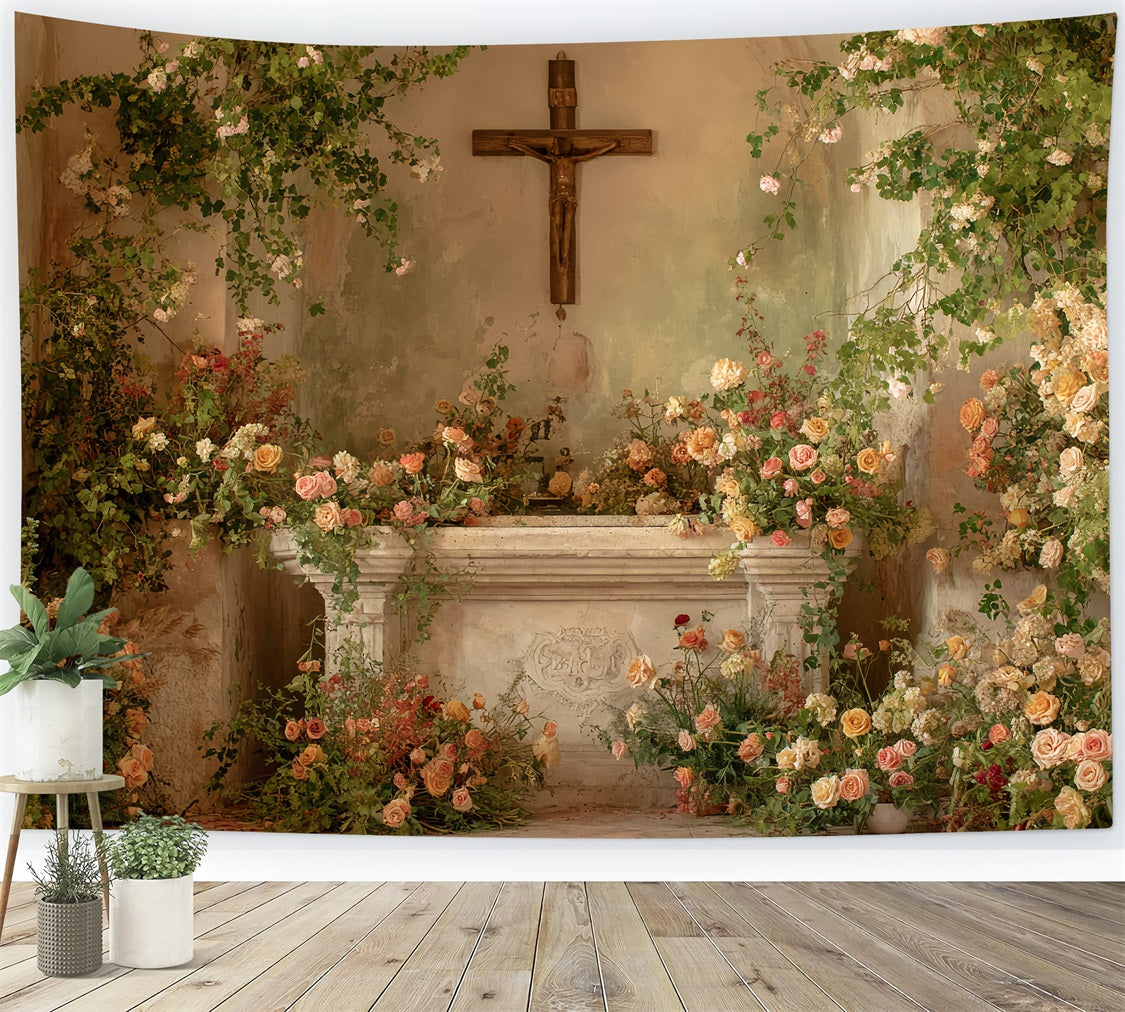 Toile de fond Mariage Chapelle Romantique Autel Floral TWW59-58