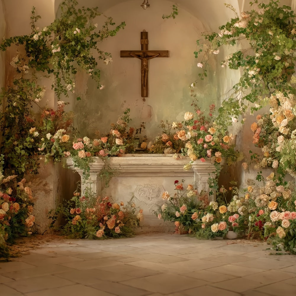 Toile de fond Mariage Chapelle Romantique Autel Floral TWW59-58