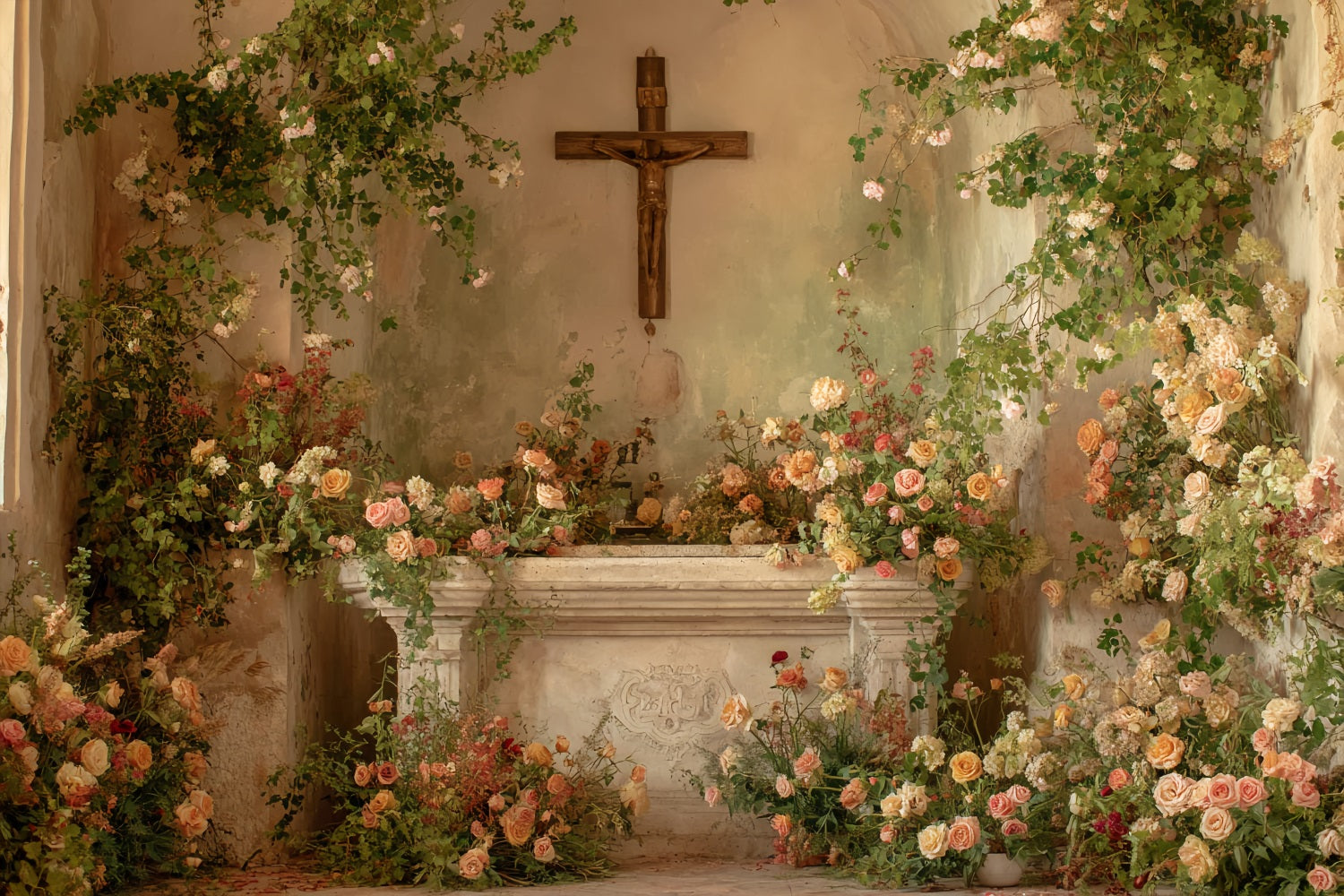 Toile de fond Mariage Chapelle Romantique Autel Floral TWW59-58