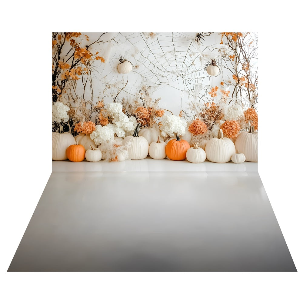 Toile de fond Mur Citrouilles Blanches + Sol Blanc Lisse TWW6-122