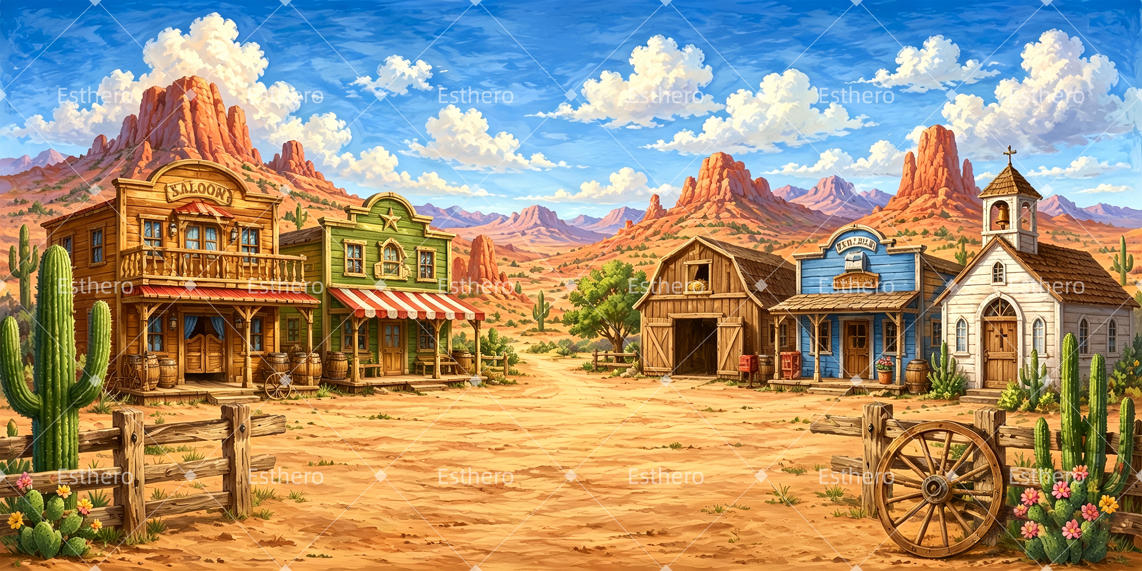 Toile de fond Far West ville western décor de théâtre VBS ZTT65-T11