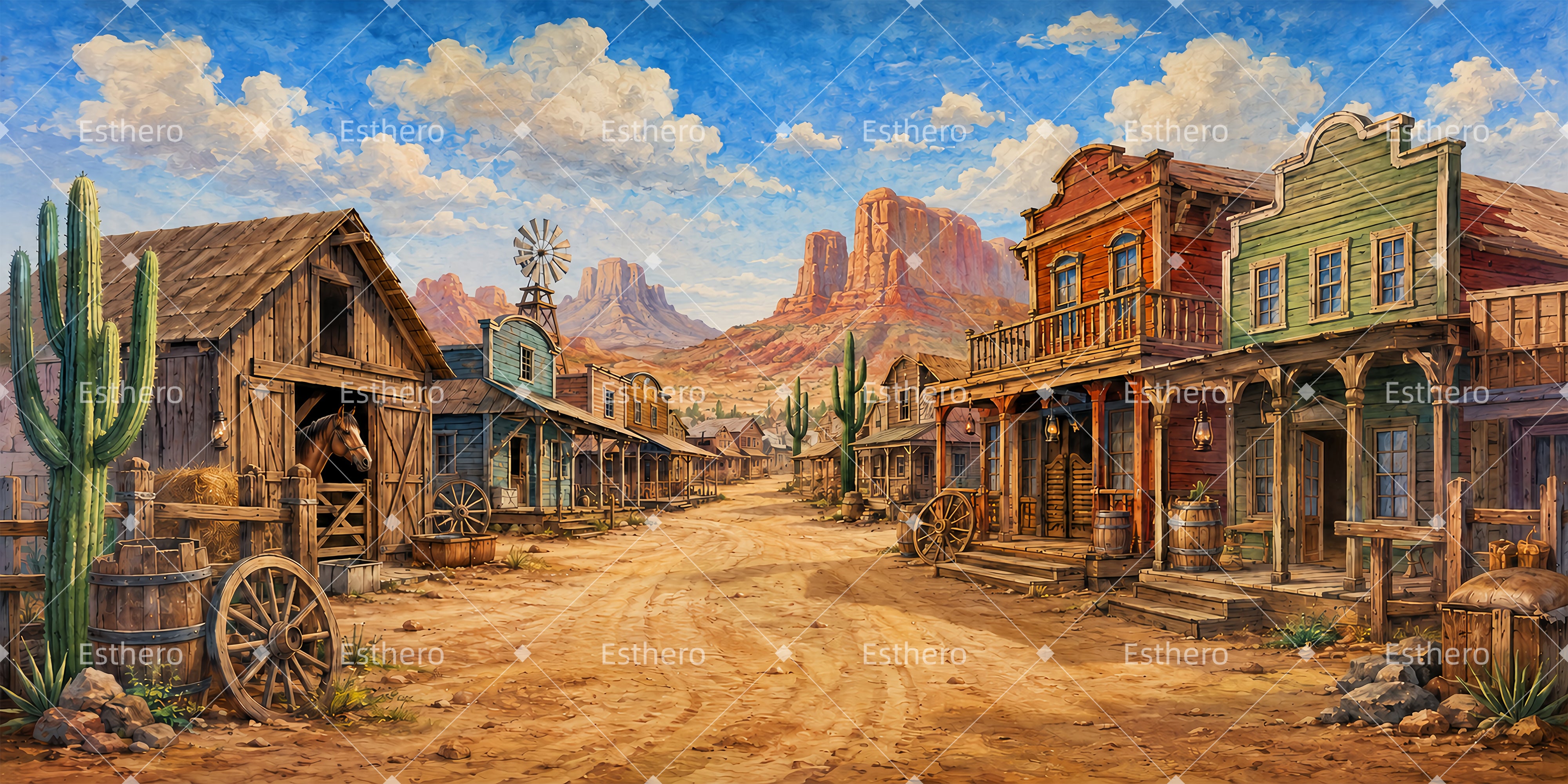 Toile de fond théâtre ville western et ruelle de saloon VBS ZTT65-T2
