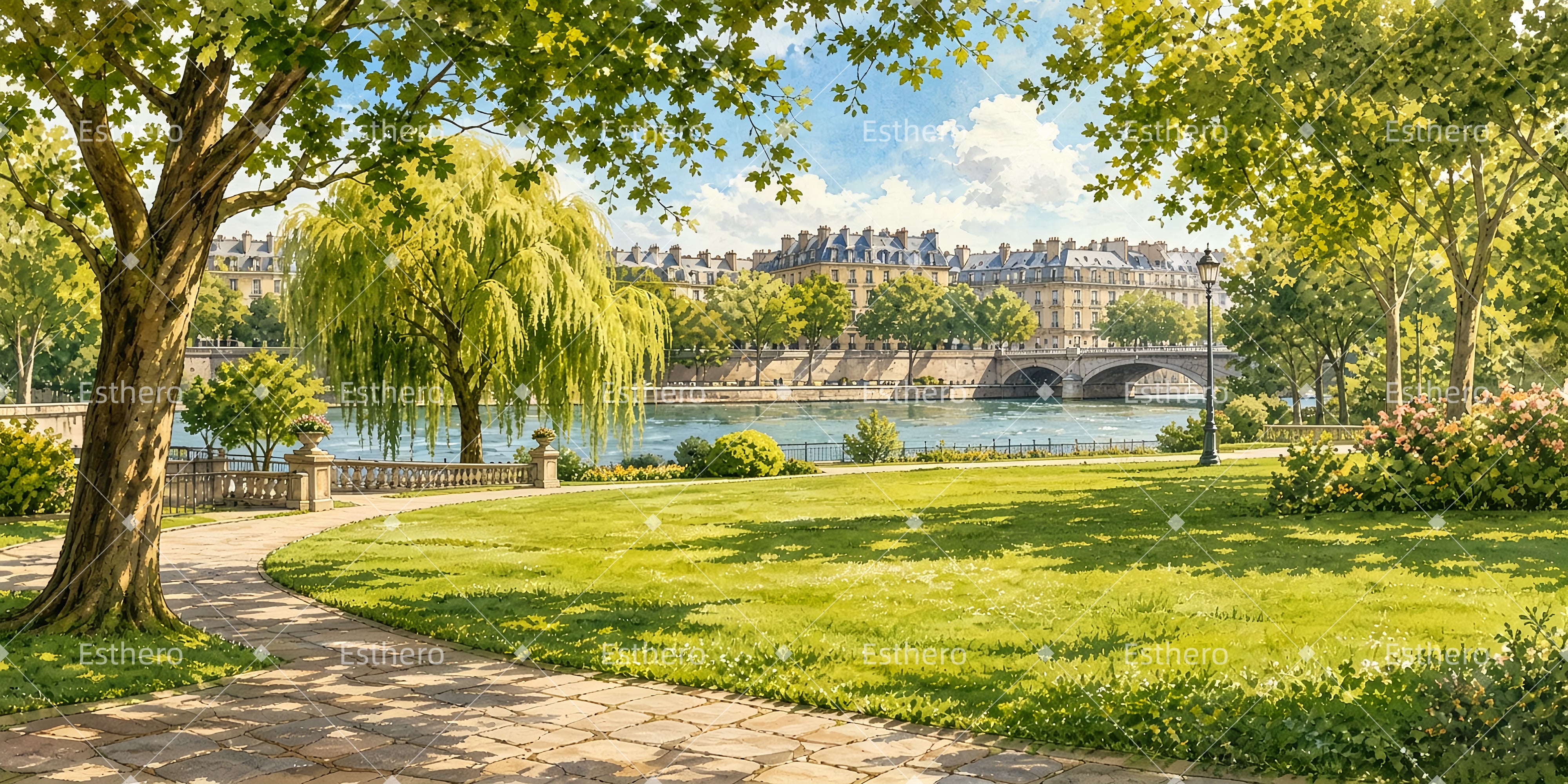 Décor Paysager Jardin au Bord de la Seine pour Théâtre ZTT66-T81