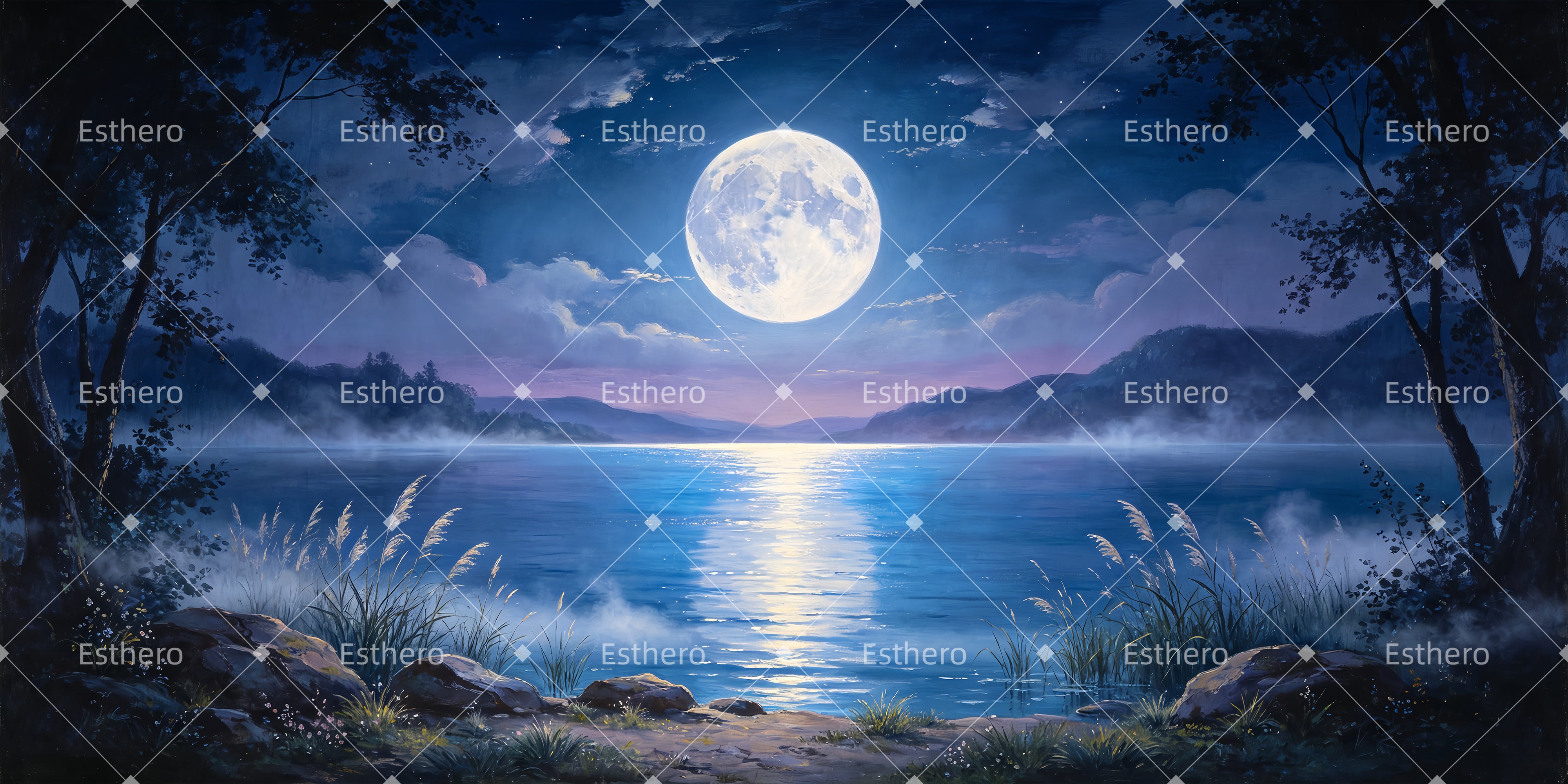 Décor de Scène Rive du Lac sous la Lune pour Théâtre ZTT66-T91